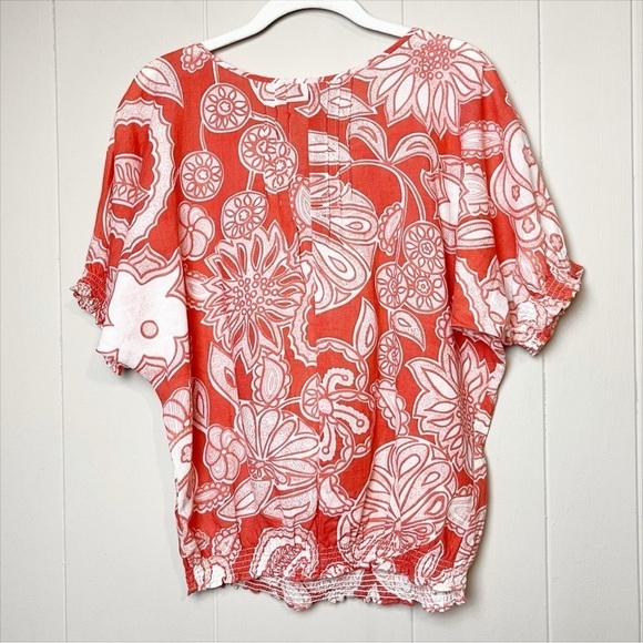 Joie 100% cotton floral top small orange white peasant beachy flowy tie blouse - Picture 4 of 10